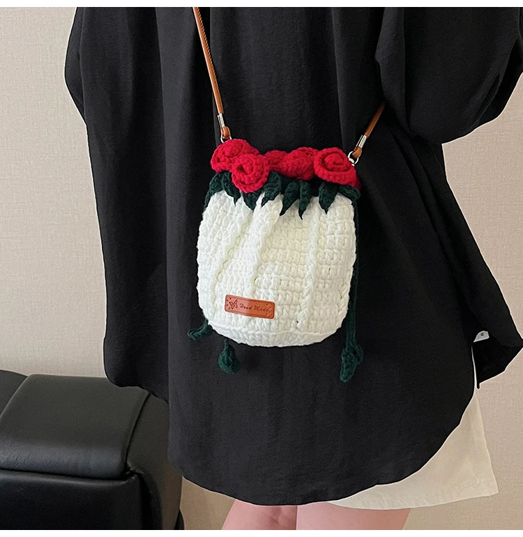 String Bucket Bag For Women Lightweight Crossbody Versatile Hollowout Design