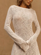 A Line Knit Mini Dress With Slash Neck And Bell Sleeves