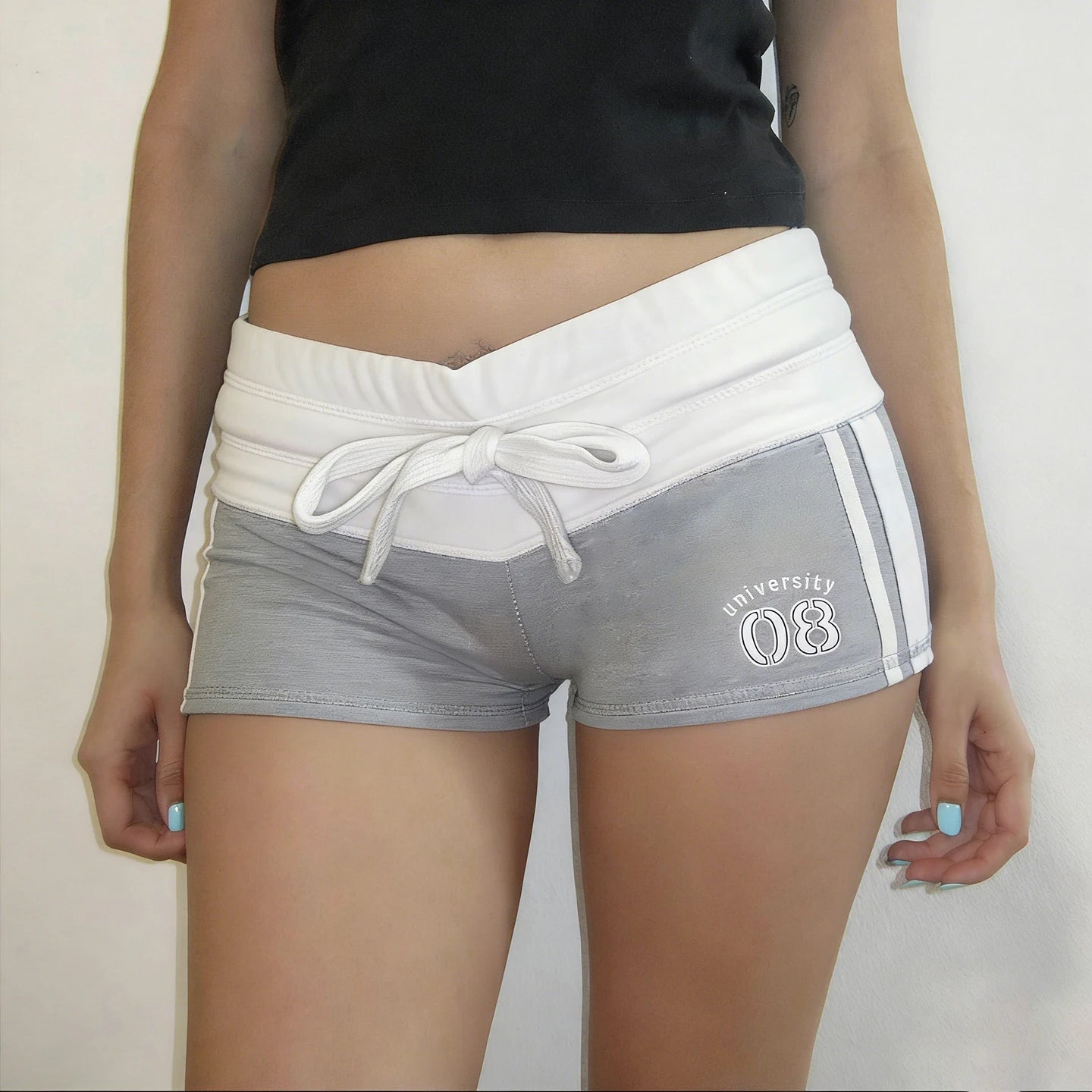 Patchwork Grunge Shorts With Adjustable Drawstring Waist