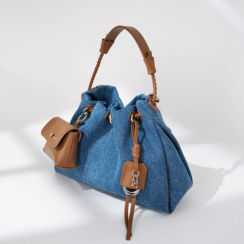 Denim Day Bag With Minimalist Crossbody