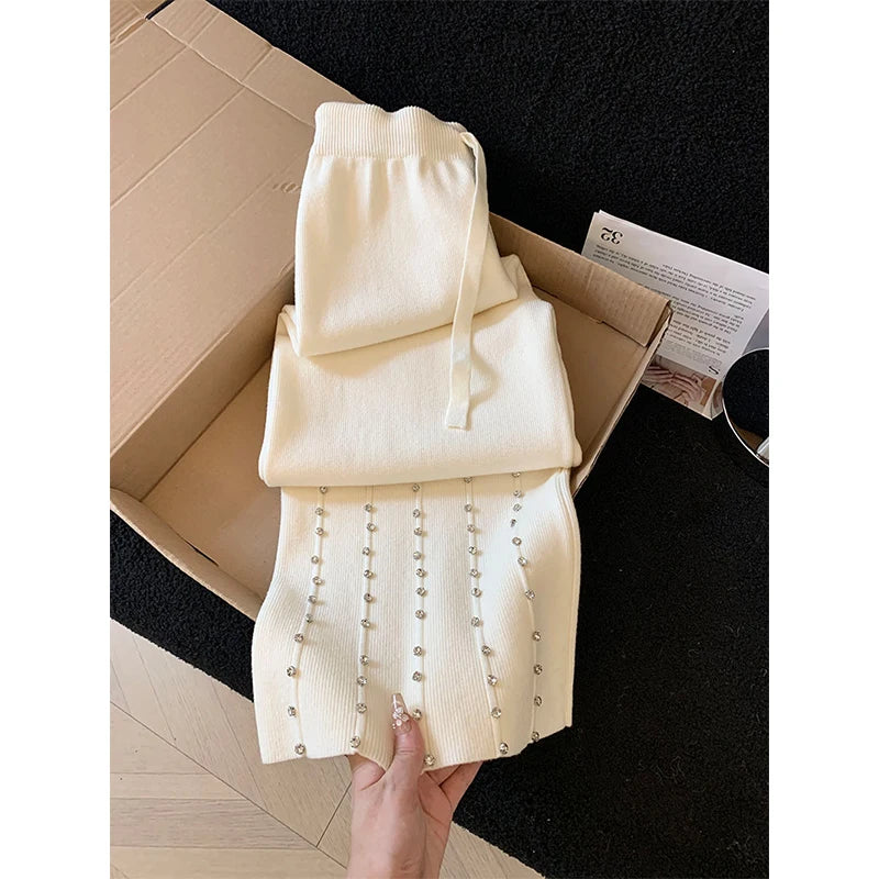 Knitted Wide Leg Pants Women Elegant Trousers