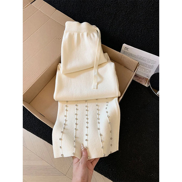 Knitted Wide Leg Pants Women Elegant Trousers
