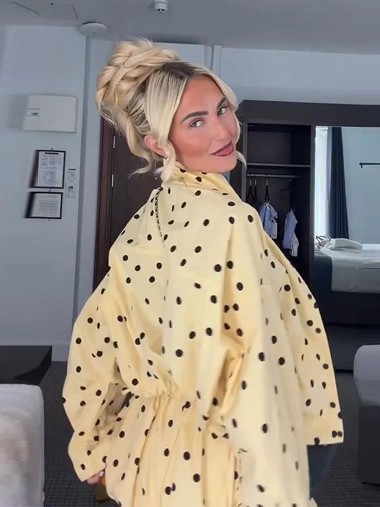 Yellow Polka Dot Pleated Set With Balloon Shorts And Cropped Top