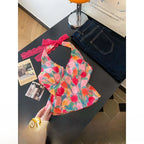 Retro Floral V Neck Halter Top