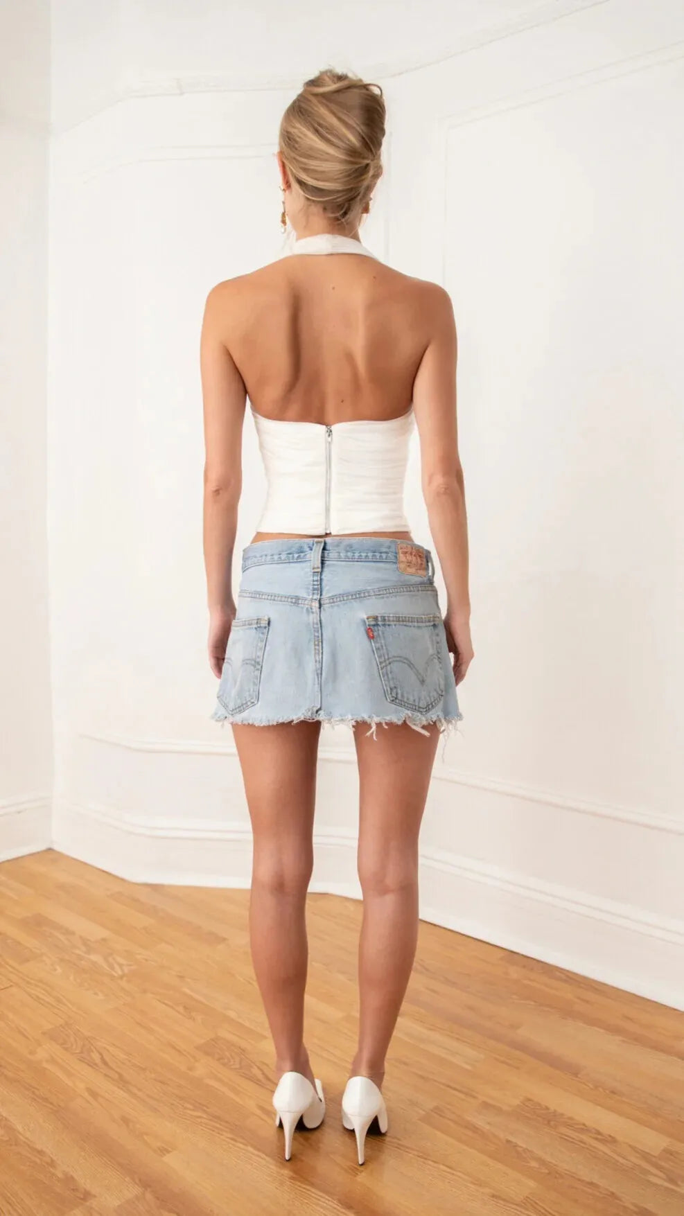 Ruched Halter Backless Top Double Layer