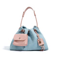 Denim Pouch Handbag With Wallet Long Strap Shoulder Bag