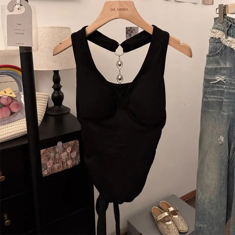 Y2K Halter Neck Backless Crop Tank Top