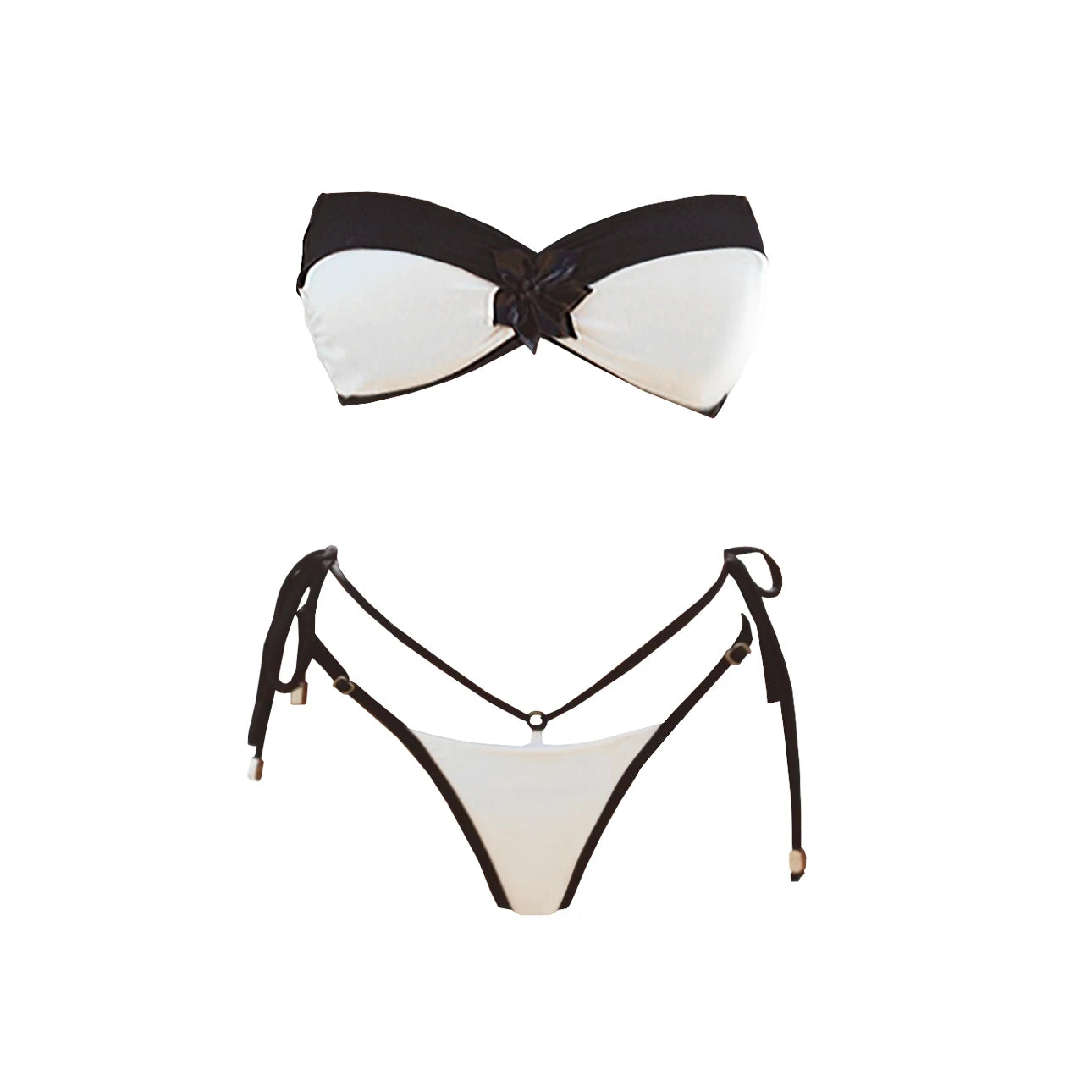 Black Lace Swim Set With Bandeau Halter And Long Skirt