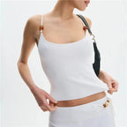Bead Front Spaghetti Strap Cami Top Casual Sleeveless Crop Top Slim Fit