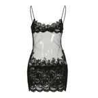 Sheer Lace Mesh Camisole Mini Dress