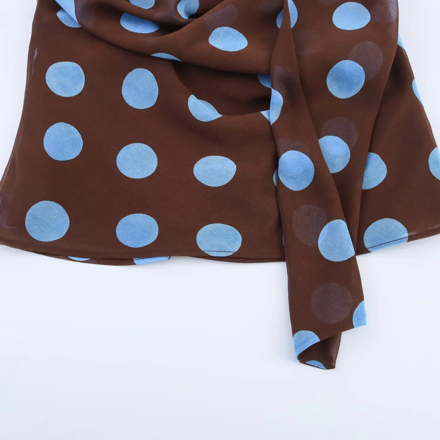 Blue Polka Dot Two Piece Set With Halter Top And Midi Skirt