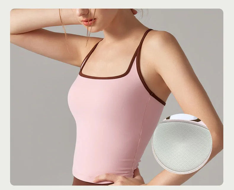 Colorful Yoga Vest With Fixed Chest Pads Women Gym Sleeveless Tank Top For Fitness And Running