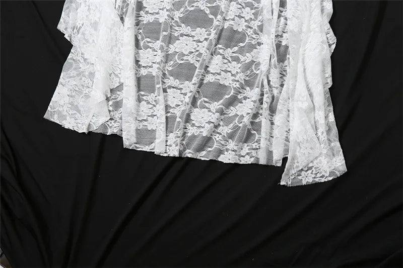 Gothic Fairycore Lace A Line Dress With Flare Sleeves And Square Neck