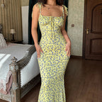 Floral Midi Dress With Spaghetti Straps And V Neck