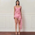 New Pink Asymmetrical Ruffle Chiffon  Romantic High‑Low Mesh Tiered Evening A‑Line Mini Gowns