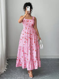 Sweet Cherry Print Gingham Tiered Maxi Dress