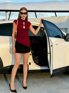 High Neck Hollow Out Bow Top