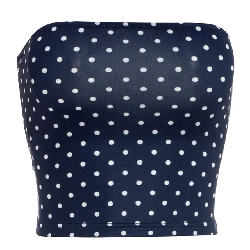 Vintage Polka Dot Two Piece Set Strapless Tube Top And Capri Pants