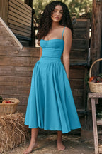 Backless Suspender Midi Dress Sleeveless A Line Style For Evening Wear