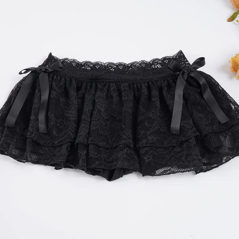 Lace A-Line Mini Skirt With Built-In Shorts Sleek Low-Waisted