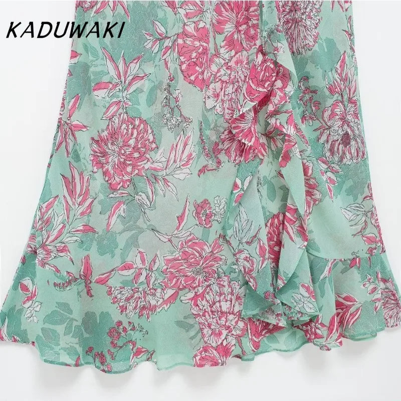 Fairy Garden Coquette Style Floral Print Dress For Women Knee Length