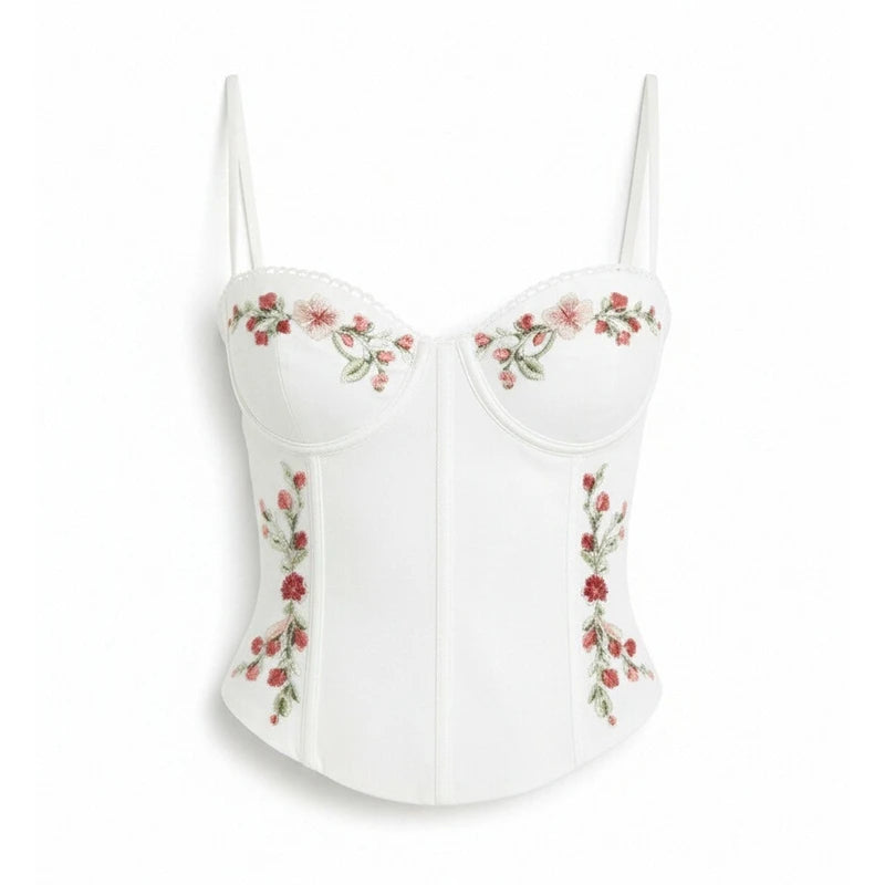 Floral Embroidered Slim Fit Spaghetti Strap Camisole Top