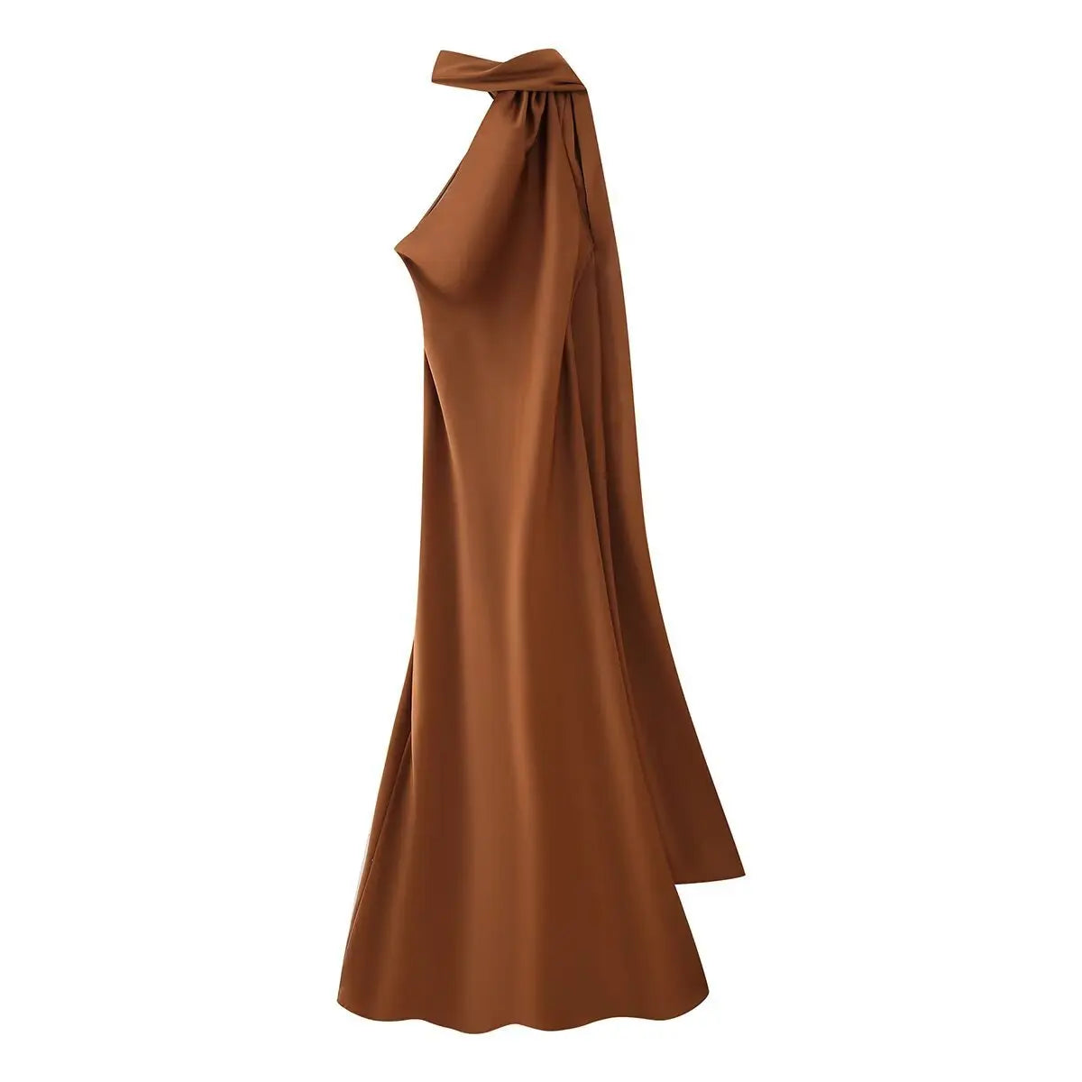 Elegant Silk Satin Halter Maxi Dress Backless Ribbon Tie Evening Gown