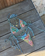Triangle Striped Micro Bikini Set For Women