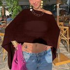 Off Shoulder Knit See Through Lightweight Pullover