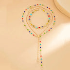 Boho Rainbow Rhinestone Layered Necklace Set For Women Bohemian Chic Everyday Jewelry