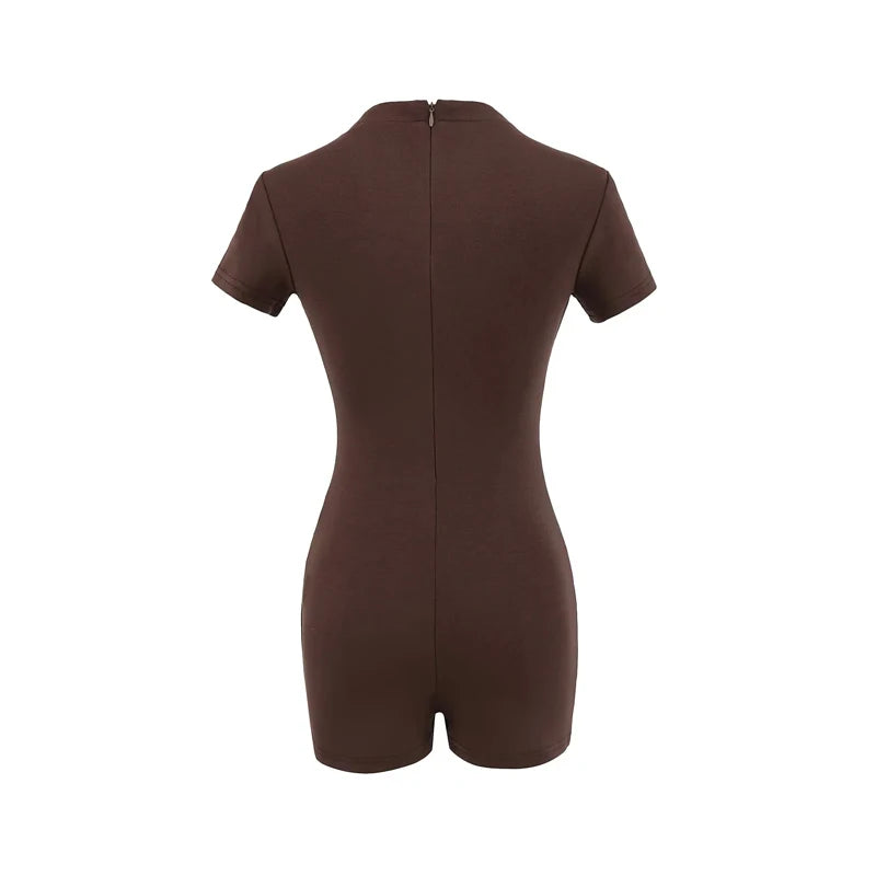 Sexy Lace Up Front Short Sleeve Playsuit In Knit Fabric Flirty One Piece Romper