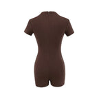 Sexy Lace Up Front Short Sleeve Playsuit In Knit Fabric Flirty One Piece Romper