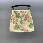 Floral Sequined Mini Skirt With High Waist Glam Inspired Retro Vibe