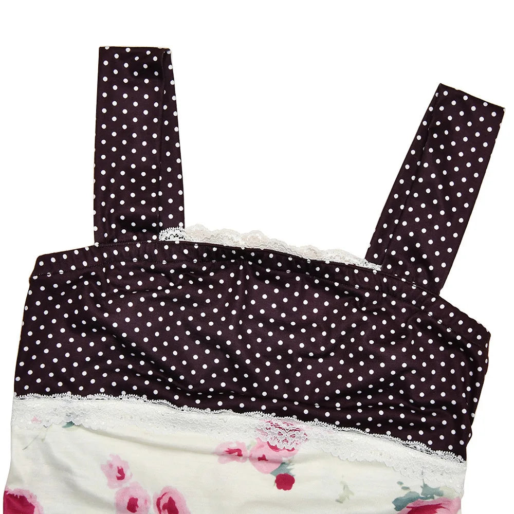 Patchwork Polka Dot Lace Camis Top With Square Collar Floral