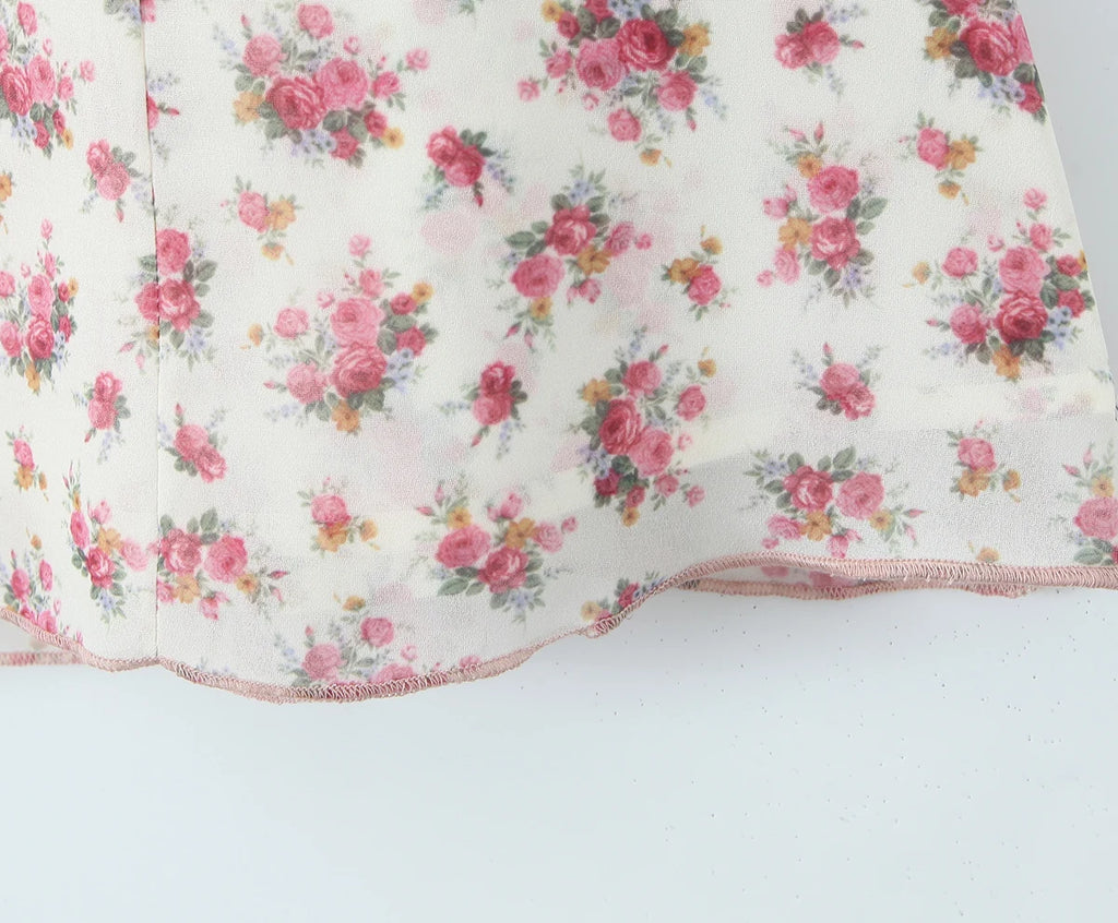 Romantic Beige Pink Flower Sling Sexy Dress Ruched Bra Backless  Dress