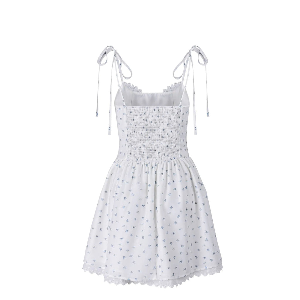 Floral Square Neck Sleeveless Bodycon Pleated Mini Dress