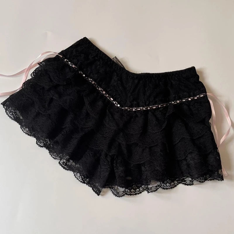 Fairycore Lace Trim Multilayer Shorts Kawaii