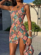 Floral Sequin Mini Dress With Spaghetti Straps