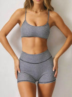 Halter Bikini Set Women Plaid Vintage Bathing Suit High Waisted Beach Shorts