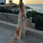 Bohemian Patterned Maxi Dress With Backless Halter Sleeveless