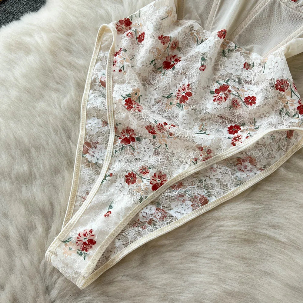 Floral Halter With Mesh Bodysuit