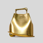 Gold Metallic Irregular Bucket Bag With Ball Base Leather Tote