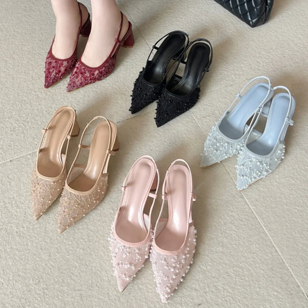 Chic Pointed Toe Slingback Pumps With Breathable Mesh