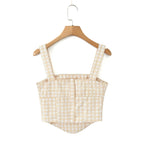 Pink Plaid Crop Top With Slash Collar