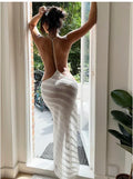 Mesh Halter Maxi Dress With See Through Bodice Sleeveless Backless