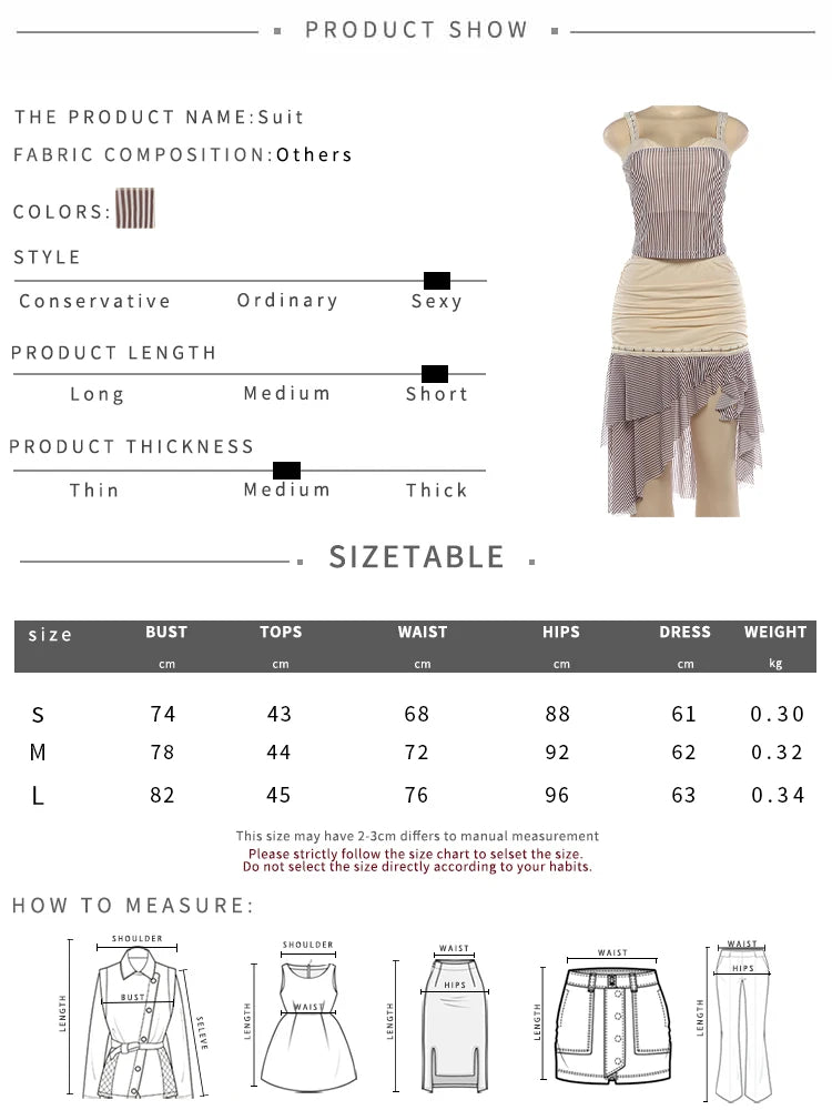 Striped Two Piece Set With Backless Tank Top And Tiered Mini Skirt