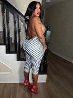 Polka Dot Halter Romper For Women Backless Sleeveless Slim Fit