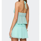 Retro Fairy Set With Sheer Mesh Halter Top And Mini Skirt