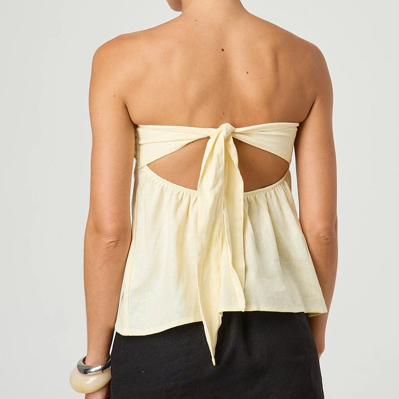 Strapless Peplum Top With Ruffle Hem Bandeau Backless