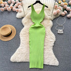 Wrap Knit Maxi Dress With Side Split